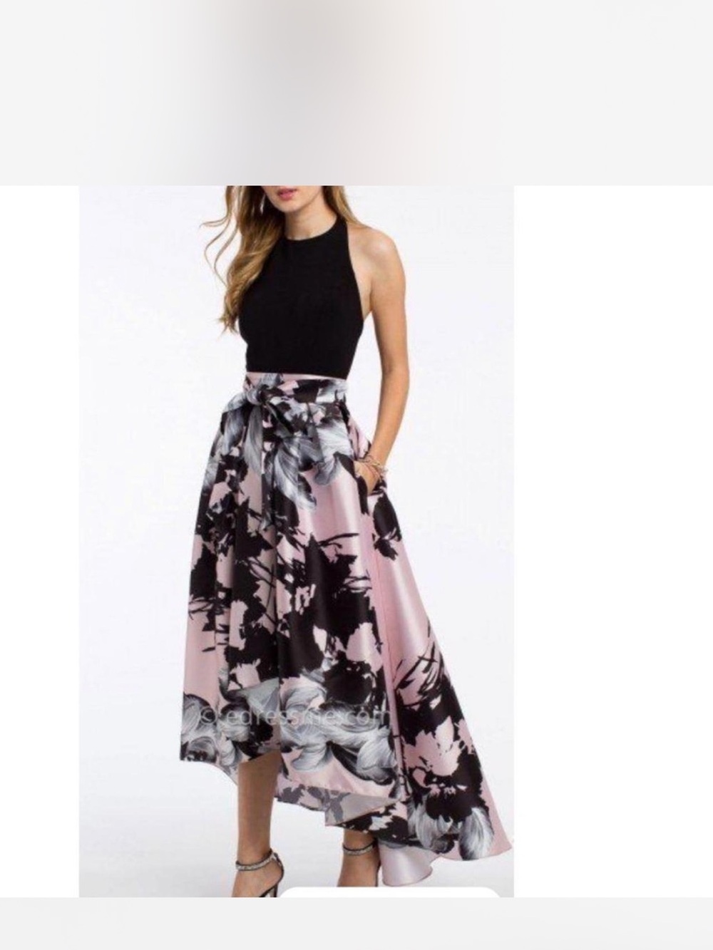 Floral High-Low Pink & Black Maxi Skirt
